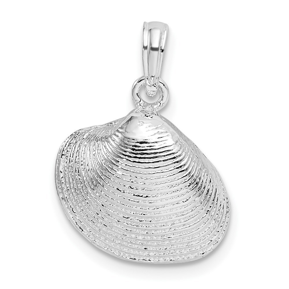 925 Sterling Silver Rhodium-Plated Polished Clam Shell Necklace Charm Pendant